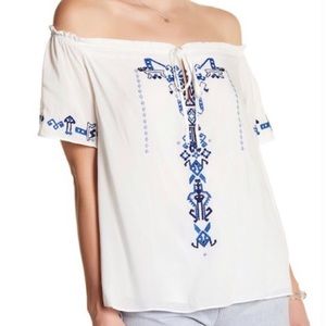 Parker boho off shoulder white embroidered top S